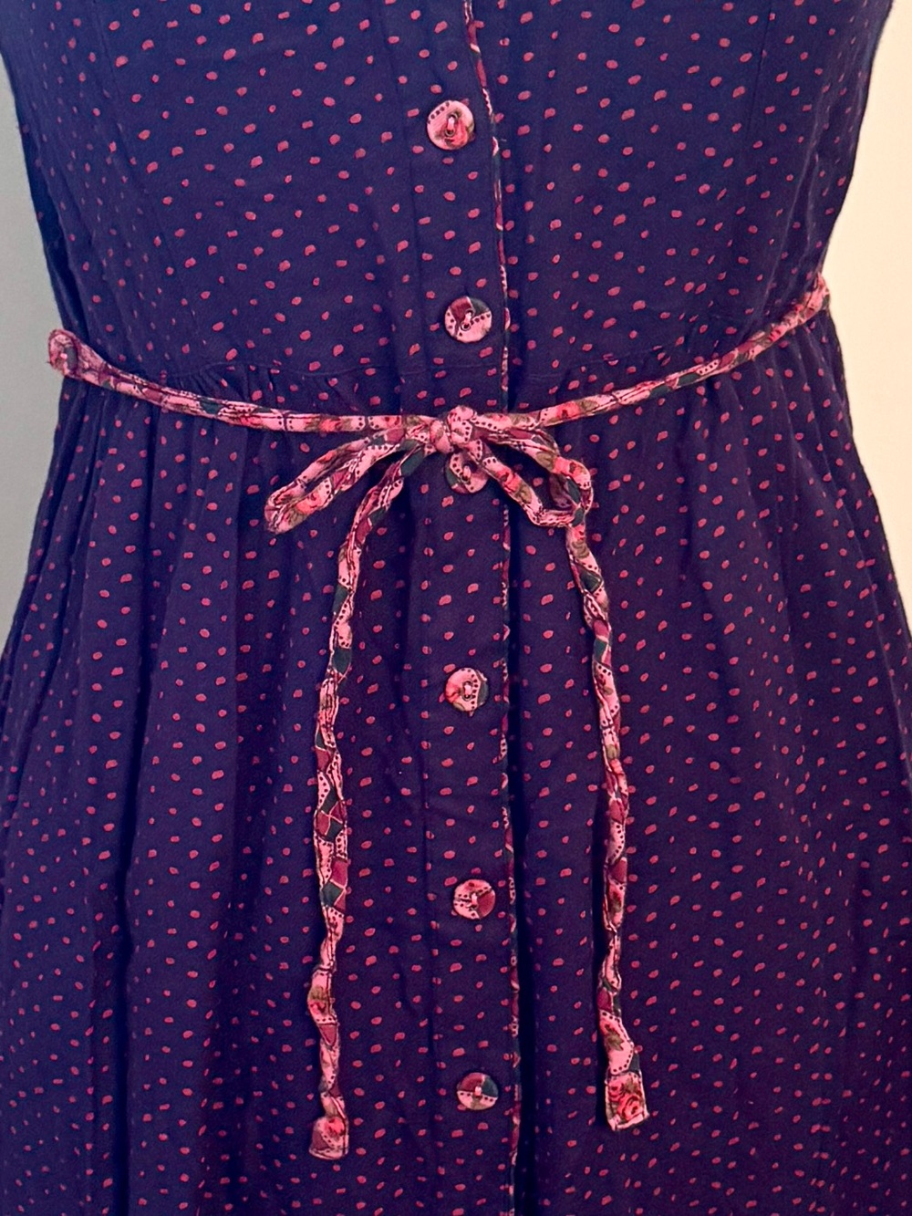 April Cornell Vintage 90s Purple Polka Dot Button Down Midi Dress Size XS S - Picture 11 of 12